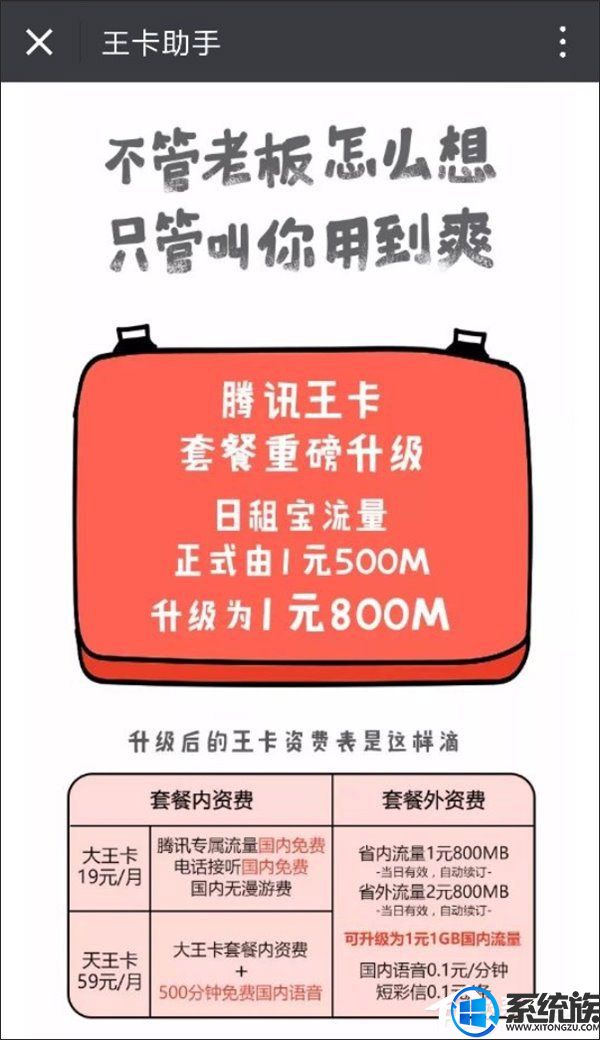 腾讯王卡日租宝流量升级为1元800M